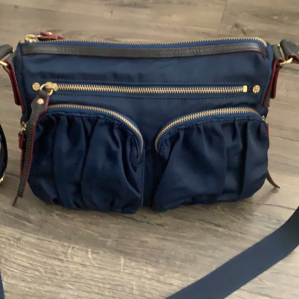 MZ Wallace Navy Crossbody Bag with Gold Hardware and Red Trim - Picture 5 of 10